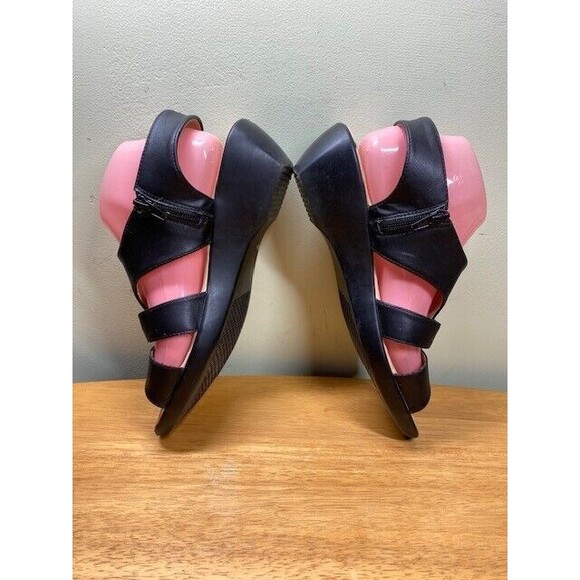 Ball-Band Quinn-37 Women Sz 10 Black Leather Wedge Sandals Vacation Beach Travel - Picture 10 of 12